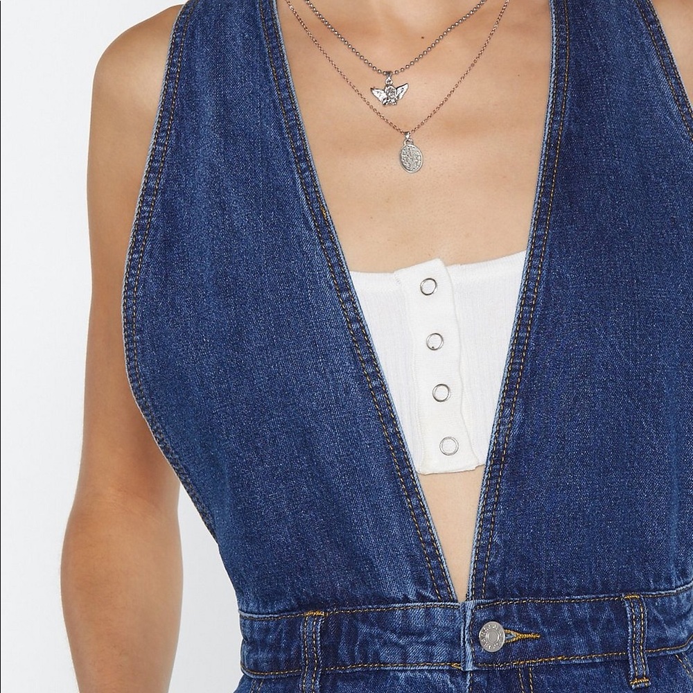 UO denim deep V overall